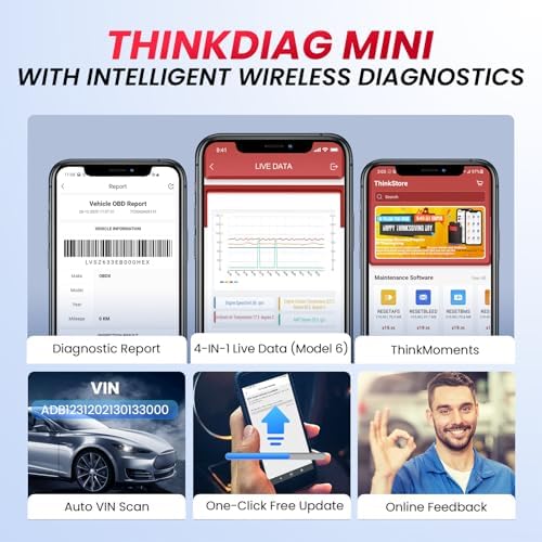 THINCAR Thinkdiag Mini Bluetooth OBD2 Scanner Diagnostic Tool, OE Full-System Car Scanner for iOS & Android, Check Engine Light Fault Code Reader & Scan Tool for All 1996 & Newer Vehicles, Free Update