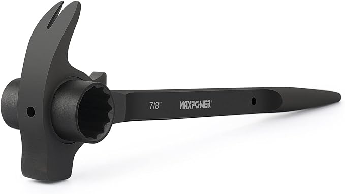 MAXPOWER 3/4" x 7/8" Scaffold Ratchet Wrench, Spud Podger Spanner, Multifunctional Functions with Claw Pry Bar and Hammer Face