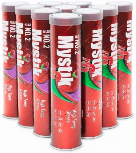 Mystik JT-6 High Temp Grease Tubes for Grease Gun, Multi Purpose Red Lithium Complex, NLGI 2, Wheel Bearing Grease, 14 oz, 10 Pack