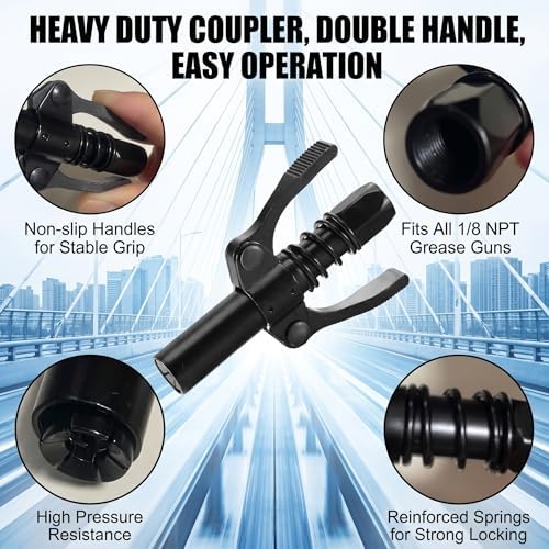Black Grease Gun Coupler, Grease Gun Tips, 10,000 PSI, Leak-Free Seal