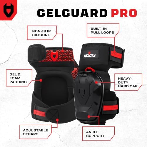 NoCry Professional Work Knee Pads for Men Construction with Ankle Support and Heavy Duty Anti-Slip Cap — Foam Cushion and Extra Thick Gel Padding — Reinforced Thigh & Shin Straps
