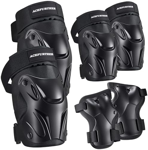 Adult & Kids Knee Pads Elbow Pads Wrist Guards 6 in 1 Protective Gear Set for Skateboarding Roller Skating Cycling Scooter BMX Outdoor Sports Black