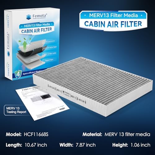 Certified MERV 13 Cabin Air Filter with Activated Carbon, CF11668 Compatible with Chrysler 300 & Dodge Challenger, Charger. (Pack of 2)