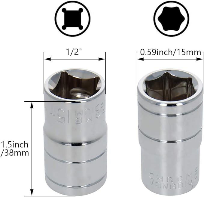 Utoolmart Shallow Socket 1/2 Inch Drive, Metric, 15mm, 6-point Impact Socket, for Automotive Repairs, Household Maintenance, DIY Hand-Making