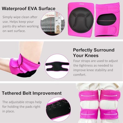 Women Knee Pads with Adjustable Straps for House Work, Waterproof, Pink M