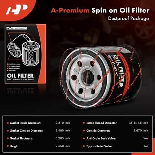 A-Premium 10K Miles Protection Spin On Oil Filter Compatible with Chevrolet