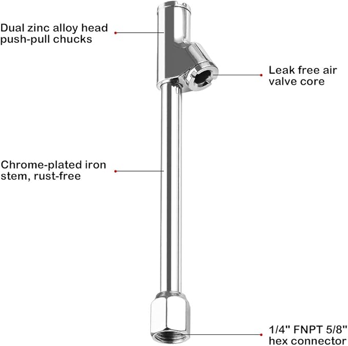 CZC AUTO Heavy Duty Inflatable Air Chuck, Straight on Foot Dual Head Truck Tire Chuck, 1/4" FNPT Extension Stem Compatible with Inflator Air Pump Compressor Accessories for Truck Bus Car Motorcycle