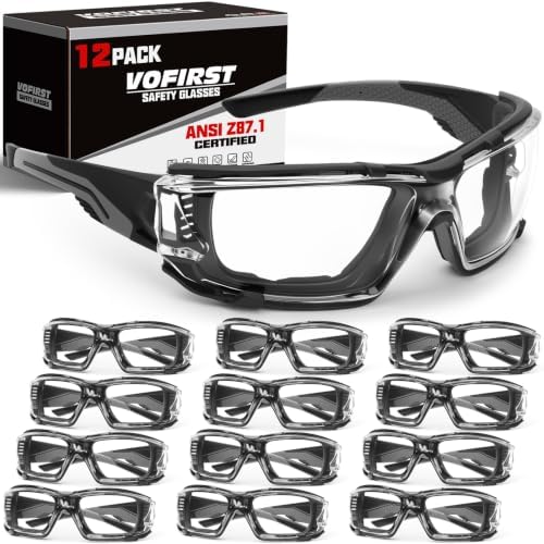 12 Pack Safety Glasses for Men, Bulk Pack Clear Protective Eyewear for Work