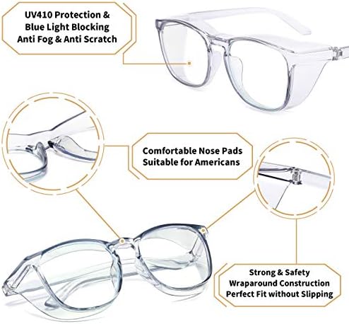 Alsenor Safety Glasses Anti Fog Goggles Protective Eyewear Blue Light Blocking Anti Dust UV Protection Glasses For Men Women (2 Pack (Blue + Grey))