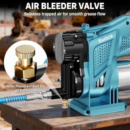 Bluebow Electric Grease Gun Kit, 12,000 PSI Pressure, 5.3 oz/min Flow Rate, 2X 4000 mAh Batteries, 39.4" Flexible Hose, Cordless Grease Gun Built for Farmers, Mechanics & Truckers, Light Weight, Teal