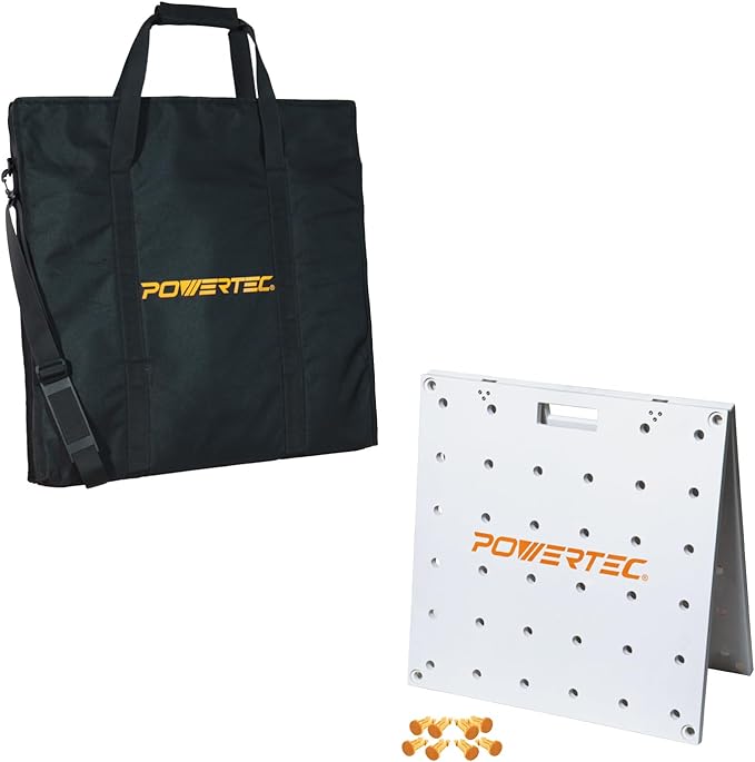 POWERTEC 72309 Arachni-Flex 24" x 48" PVC Waterproof Foldable Workbench Tabletop w/Carrying Bag - Portable Work Surface with Pre-drilled Dog Holes & Quick-Insert Locks, Ideal for Working Projects