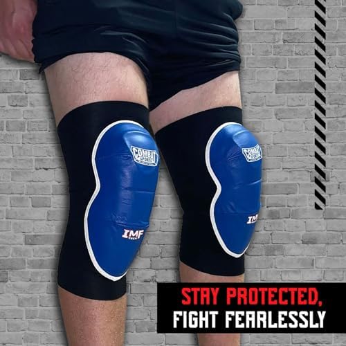 Combat Sports MMA Advanced IMF Tech™ Knee Pads – Injected Molded Foam, Leather Striking Surface, Neoprene Sleeve Support (Regular, New)
