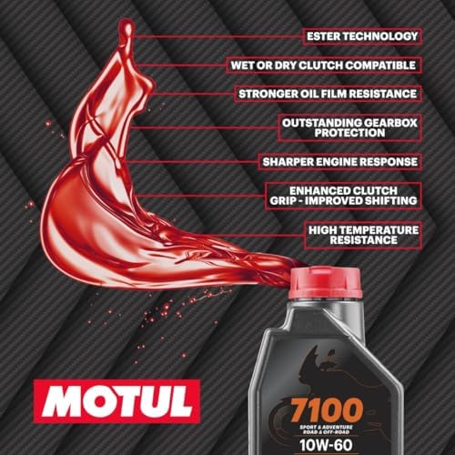 Motul 7100 4T 10W-60 100% Synthetic Ester Motorcycle Oil - JASO MA2 API SP Wet Clutch Compatible for Indian Moto Guzzi MV Agusta High-Performance Engines - 1L
