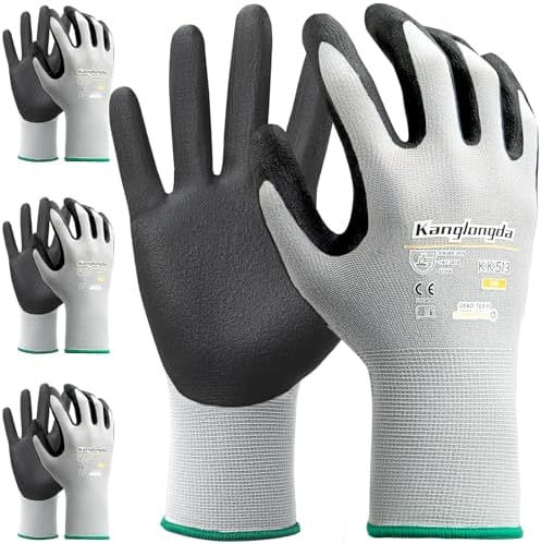 Kebada Work Gloves for Men and Women, Sandy Nitrile Coated, 3 Pairs