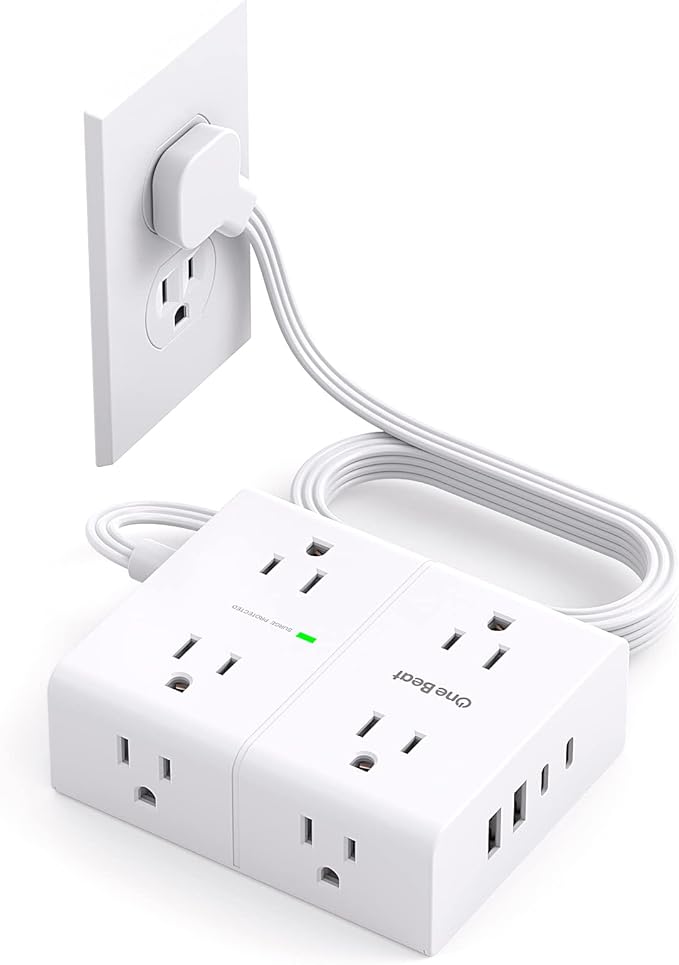 6Ft Extension Cord with Multiple Outlets, Flat Plug Surge Protector Power Strip 6 Ft Long Cord, 8 Outlets & 4 USB Ports (2 USB C), Desk Charging Station for Home Office, College Dorm Room Essentials