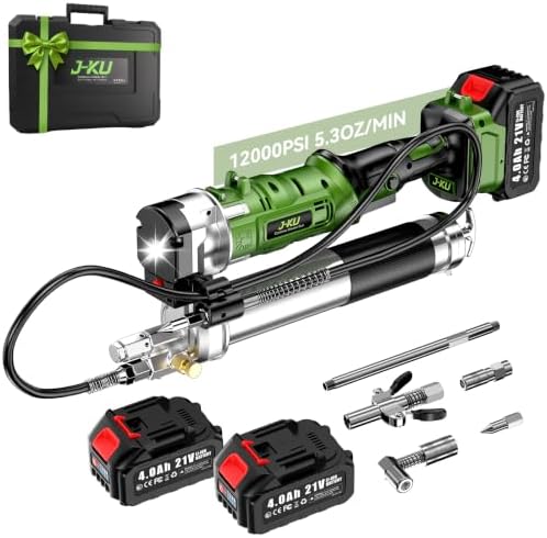 J-KU Electric Grease Gun Kit with 2 4.0Ah Batteries, 12000 PSI Cordless