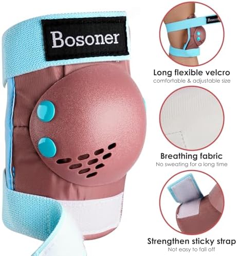 BOSONER Kids/Youth Knee Pad Elbow Pads for Roller Skates Cycling BMX Bike Skateboard Inline Rollerblading, Skating Skatings Scooter Riding Sports