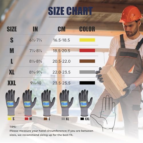 HANDLANDY 6 Pairs Safety Work Gloves with MicroFoam Nitrile Coated - Breathable Nylon Gloves with Grip for Men & Women
