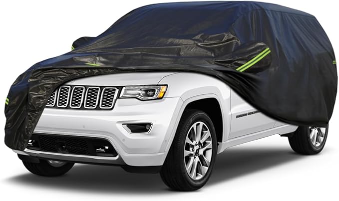 KouKou Waterproof SUV Car Cover Suitable for Jeep Cherokee from 2013 to 2025, 7 Layers Windproof All Weather Waterproof Outdoor Cover Sun Rain UV Dust Snow Protection. Black