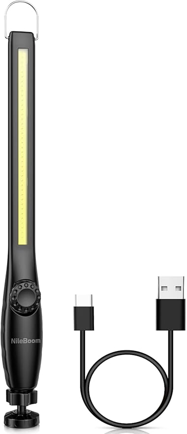 LED Work Light, 800 Lumens Rechargeable COB Work Light with Power Capacity Indicator, Magnetic Base& Hook, 360°Swivel, for Car Repair, Home, Garage, Emergency and Outdoor Camping, 3200mAh
