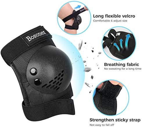 BOSONER Kids/Youth Knee Pad Elbow Pads for Roller Skates Cycling BMX Bike Skateboard Inline Rollerblading, Skating Skatings Scooter Riding Sports