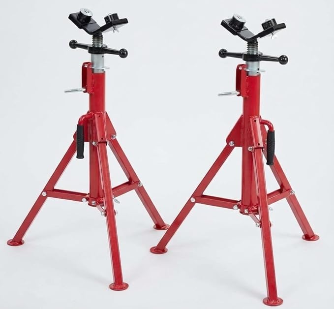Garvee 2PCS Pipe Jack Stand, 2 Ball Transfer 2500 lb Capacity Pipe Stand, Adjustable Heavy Duty V-Pipe Stand for Welding, Portable Folding Legs 28-52 Inch Height Adjustable 1/8"-12"