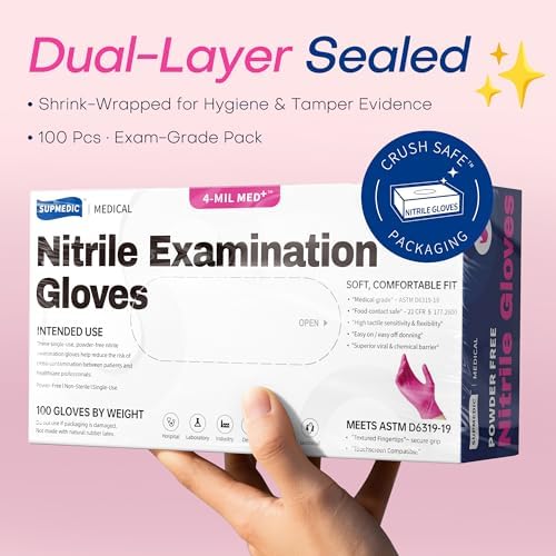 Supmedic 4 Mil MED Exam Gloves, Latex & Powder-Free Orchid 100 Ct