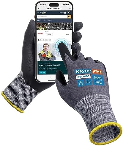 KAYGO Work Gloves, MicroFoam Nitrile Coated, Touchscreen, KG18N