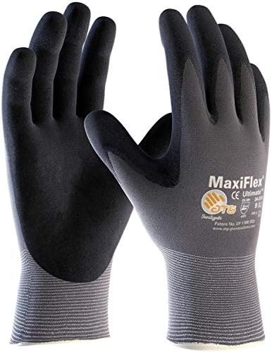 MaxiFlex 34-874 Seamless Knit Nylon Glove with Nitrile Coated Micro-Foam Grip on Palm and Fingers Gray/Black Dozen