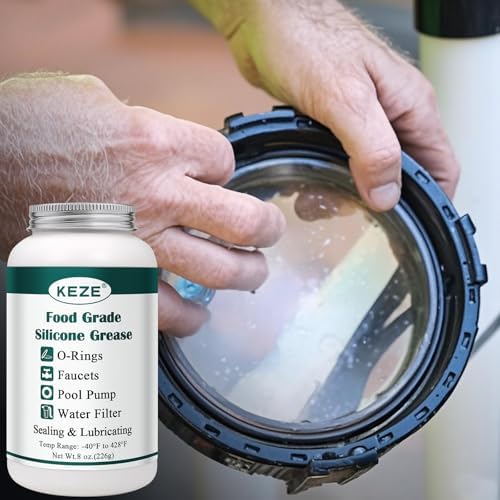 KEZE Pool Lube for O Ring Food Grade Waterproof Silicone Faucet Grease for Pool Filter Plumbing Plastic Parts Gasket Valve Rubber Seals Paste with Brush Top Can 8 OZ