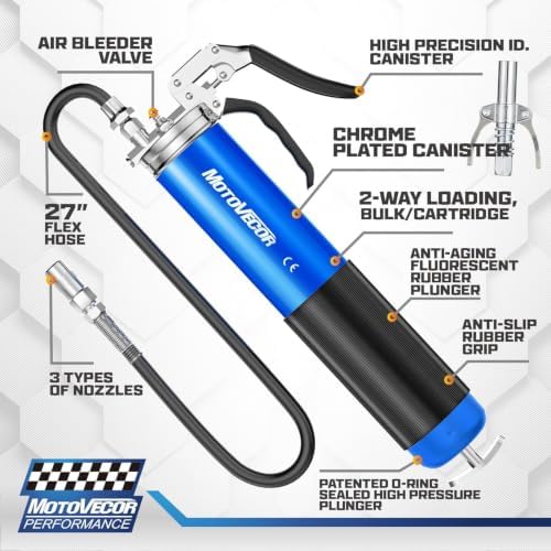 Professional Pistol Grip Grease Gun 6000PSI, 25" Flex Hose w/Coupler