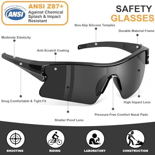 Safety Glasses for Men, Anti Scratch & UV Protection Work Glasses