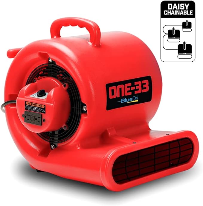 BlueDri One-33 Air Mover, 1/3 HP 2900 CFM Industrial Water Damage Flood Restoration Carpet and Floor Drying Blower Fan (Red)