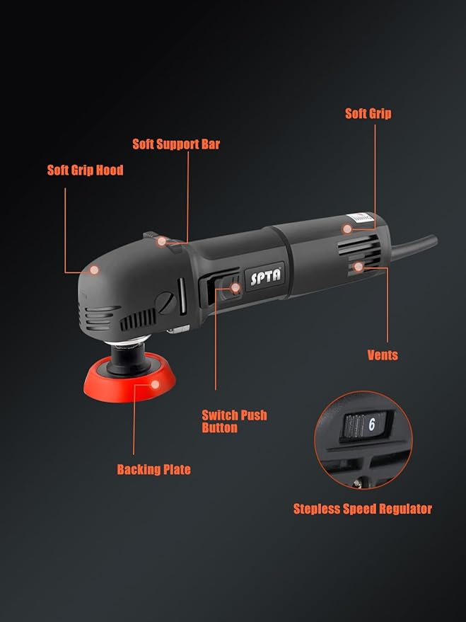 SPTA Mini Polishing Machine Buffer Rotary Polisher Auto Detailing Superpolish with 27Pcs Detail Polishing Pad Mix Size Kit Buffing Pad and 75mm ,100mm,140mm M14 Thread Extension shaft