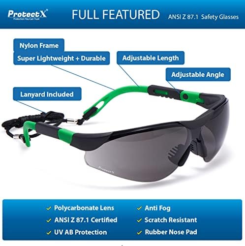 ProtectX Classic Safety Glasses, Anti-Fog Scratch Resistant Lenses