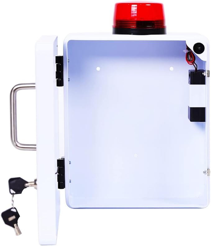 Naloxone Overdose Emergency Kit Cabinet - Includes Optional Alarm and Locking System - Designed for Wall Mount & Public Access (Metal, White)