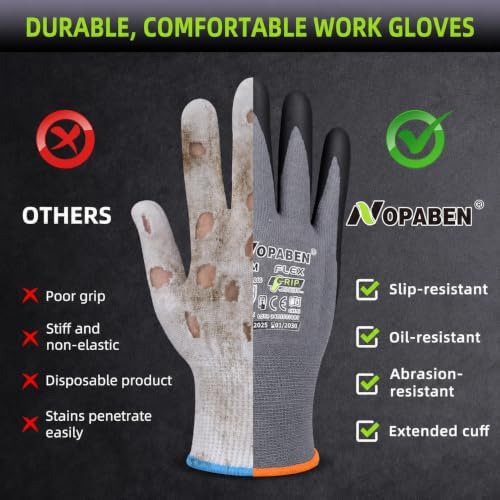 Safety Work Gloves Men, 12 Pairs Micro Foam Nitrile Coated Grip