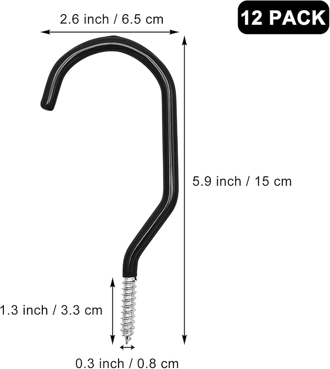 12PCS Heavy Duty Bike Storage Hooks Bicycle Wall Mounted Hooks Large Screw Hooks for Wall,Ceiling