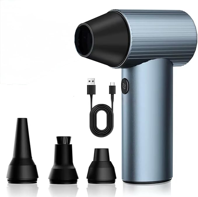 X7 Violent Turbo Fan, Electric Air Duster, 90,000RPM, 40mm High Speed Brushless Motor, Billet Aluminum Case, 500g Wind Pressure, 2.5hr Charge Time, 11.1vdc, 3x21700 li-ion cells, Blue-Gre