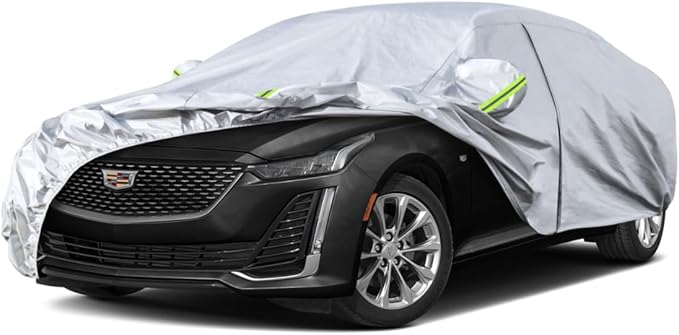 Koukou 6 Layers Car Cover Custom Fit Cadillac CT5 from 2019 to 2025, Waterproof All Weather for Automobiles, Sun Rain Dust Snow Protection.