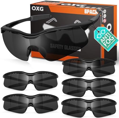 OXG 6 Pack Anti-Fog Safety Glasses, ANSI Z87+ Impact & Scratch Resistant Protective Eyewear for Work, Lab, Construction