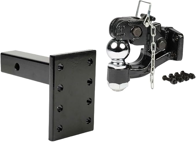 Mytee Products Mounting Plate Kit: Solid Steel 8 Ton Pintle Hitch with 2-5/16 inch Ball for Trailers, 2" Hitch Receiver