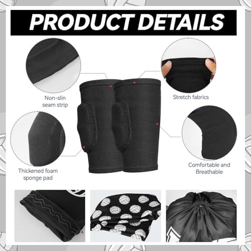 6 Pcs Volleyball Knee Pad and Arm Sleeve Volleyball Accessories Protection Equipment Stuff Forearm Elbow Sleeve Wrist Guard with Protection Pad and Thumb Hole for Women Men Training