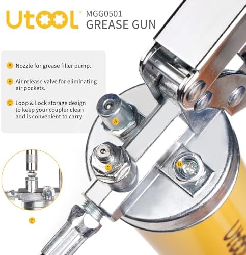 UTOOL 8000 PSI Heavy Duty Pistol Grip Grease Gun Kit, 14 oz Capacity