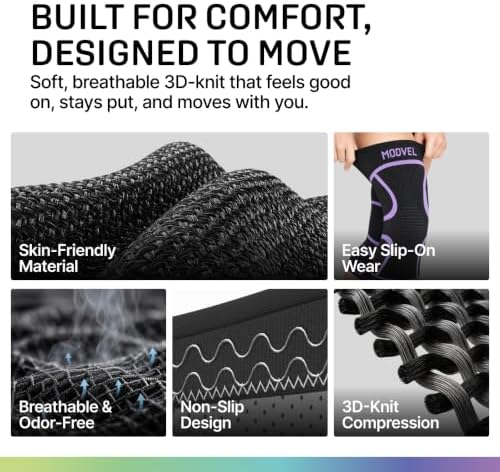 Modvel 2 Pack Knee Brace for Women - Knee Support for Walking, Knee Compression Sleeves for Pain Relief, Knee Sleeves for Women, Knee Brace for Sports, Workouts & Arthritis