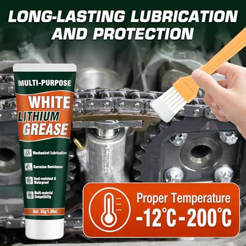 White Lithium Grease Tube with Brush, Multi-Purpose Lithium Grease, Garage Door Lubricant for Hinges, Bearings, Gears, Ideal for Automotive, Marine, Industrial, Waterproof & Rust-Proof (2)
