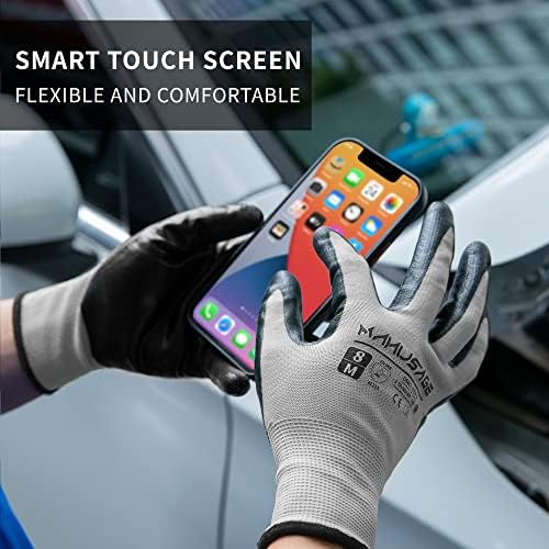 MANUSAGE Safety Work Gloves - Protective Glove for Men & Women - Ultrathin Hand Protection - For Construction, Gardening, Landscaping - Grey - Size XL - 6 Pairs