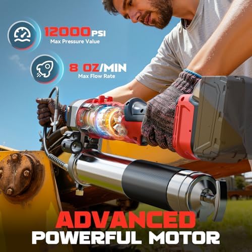 DIYtoolifz Cordless Grease Gun Compatible with Milwaukee 18V Battery, 12000PSI High-Pressure with 2-in-1 Rotating Handle, 39.4" Hose & 4 Couplers for Bulk & Cartridge Grease (Tool Only)