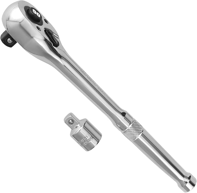 3/8 Ratchet Socket Wrench, 90-Tooth Reversible Mini Ratchet Wrench with Adapter, Quick Release, Full Polished Ratchets, Chrome Alloy Made 3/8 inch Small Socket Wrench Set
