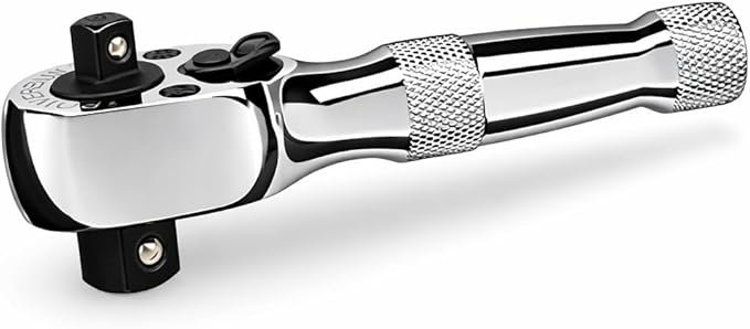 Powerbuilt Stubby Ratchet, Dual Head Ratchet, 1/4 Inch and 3/8 Inch Drive, Reversible Switch, 72 Tooth, Small Tight Space - 640931